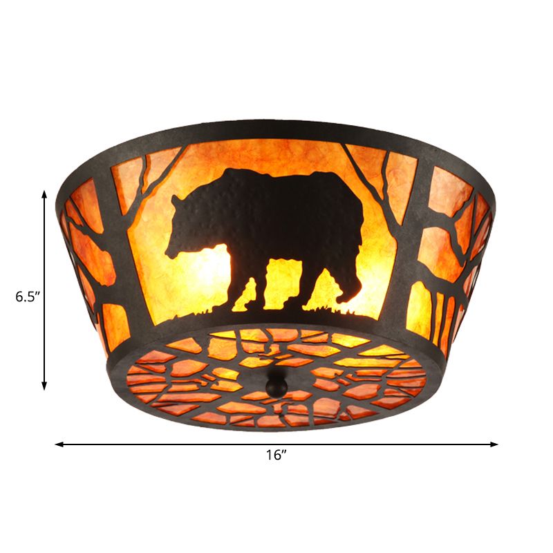 3 Lights Flushmount Lighting Country Round Marble Flush Ceiling Light in Brown with Bear/Horse Pattern