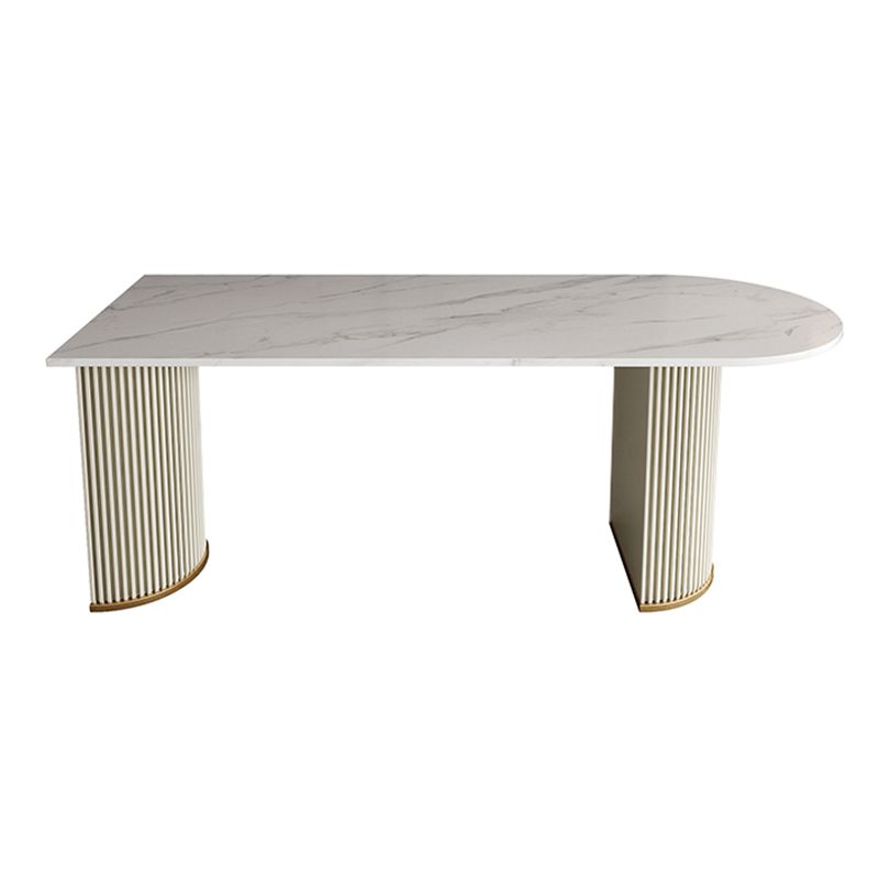 Modern White Stone Dining Table with Metal Legs for Dining Room