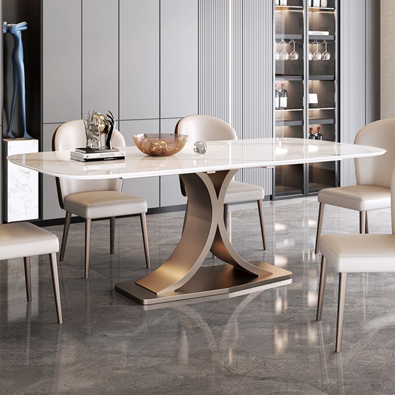 Modern Sintered Stone Dining Room Set with Rectangle Top and Pedestal Base Dining Furniture