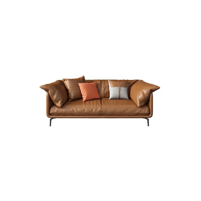 Pillow Top Arm Sofa Faux Leather Down Fill Cushions Sofa in Orange