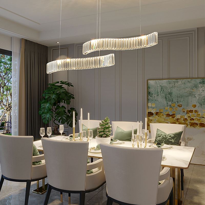 Contemporary Waves Ceiling Hanging Lamp Fixtures 2 Light Crystal Wrapped Island Pendant