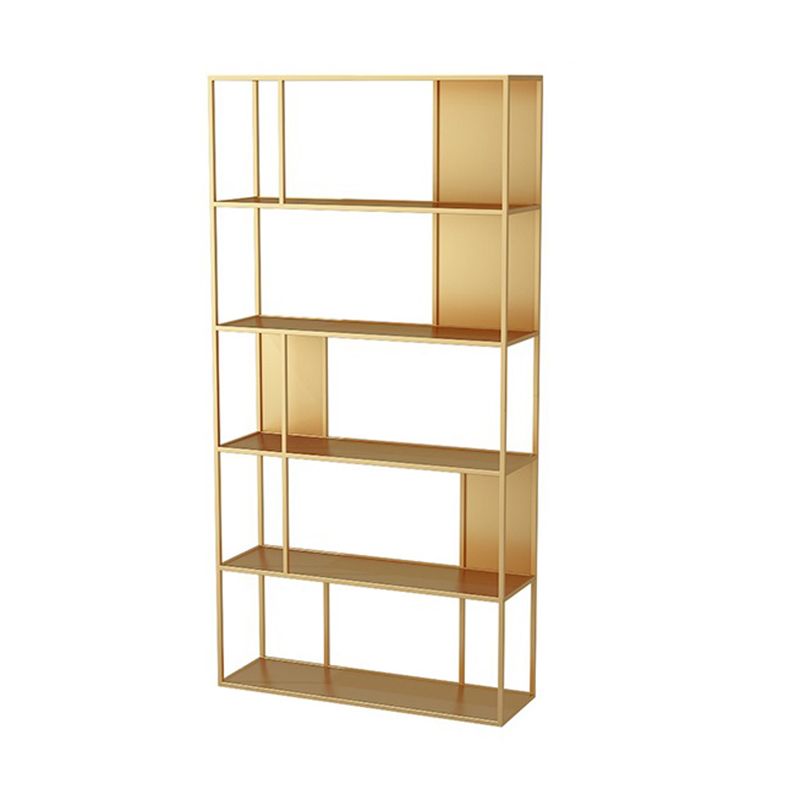 Modern Open Bookcase with Metal Rectangular Shelves for Study Room