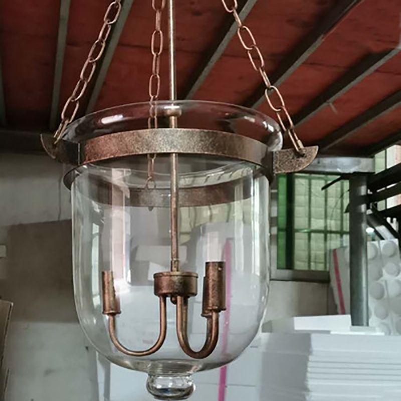 Industrial Creative Style Hanging Light Wrought Iron Pendant Light with Glass Shade