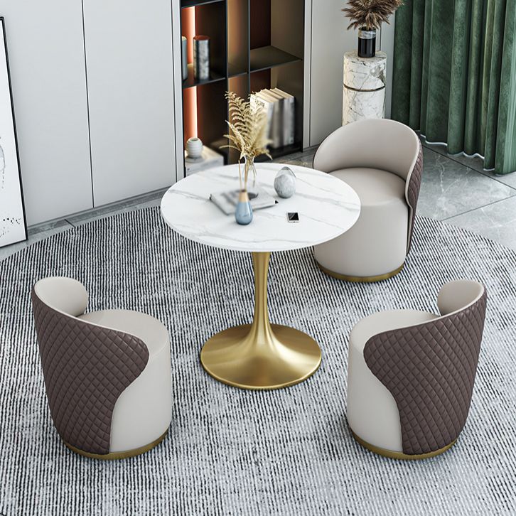 Glam 1/2/4/5 Pieces Gold Dinette Set with White Sintered Stone Top Round Dining Table Set