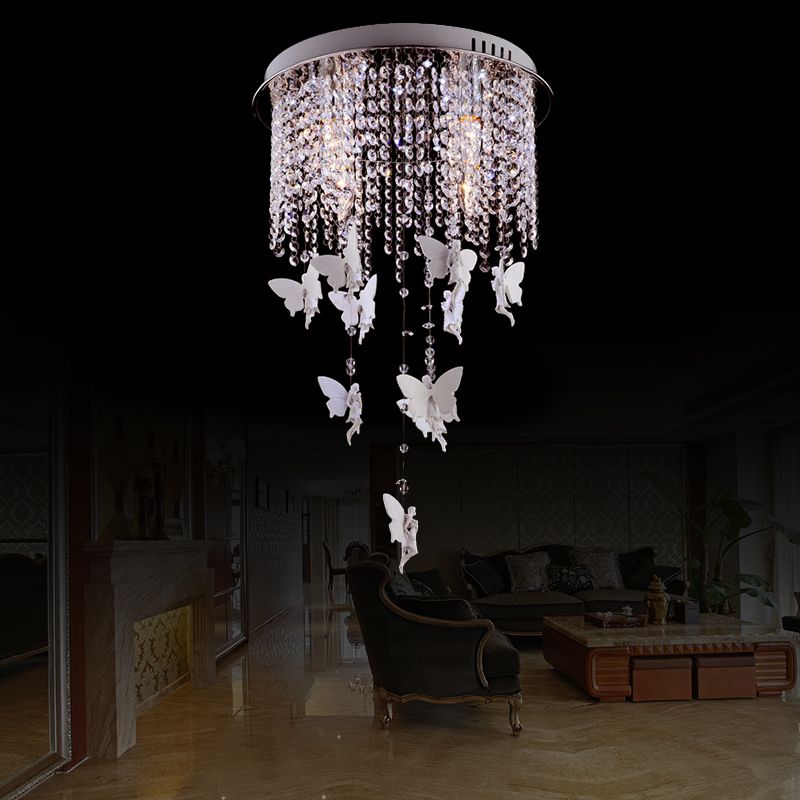 16"/19.5"/23.5" W Silver Round Flush Ceiling Light Modernist 5/8/10 Lights Cascading Glass Crystal Shaded Flushmount Lighting