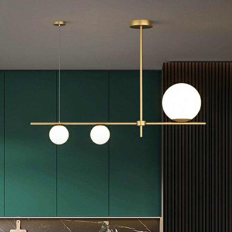 Minimalist Novelty Globe Island Light Cream Glass Dining Room Suspended Lighting Fixture