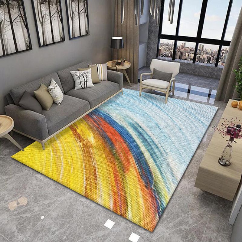 Yellow Graphic Carpet Polyester Modern Carpet Washable Carpet for Drawing Room