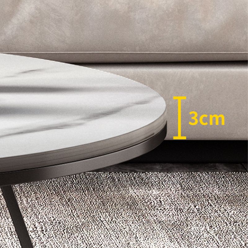 Glam Oval Top Coffee Table with Iron Cross Base and Stone Top