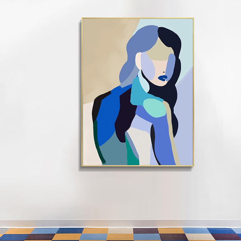 Farbblock-Wandkunst mit abstrakten Figuren auf Leinwand, zeitgenössische strukturierte Wanddekoration in Blau