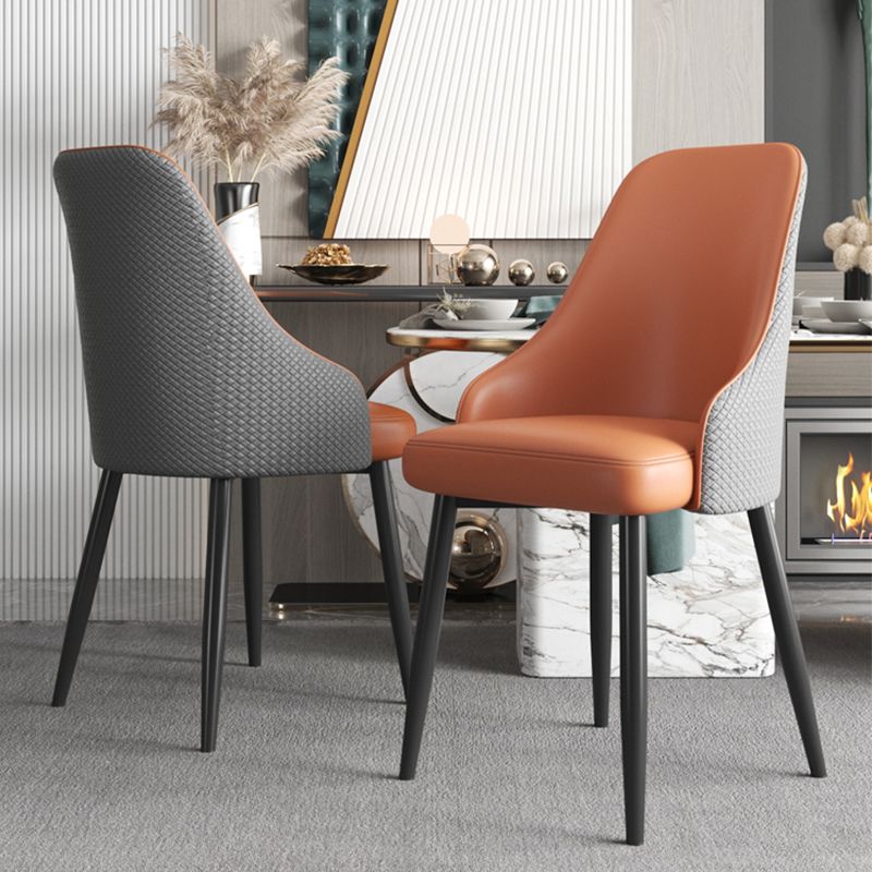 Industrial Style Side Chair Leather Side Dining Chair with Metal Base