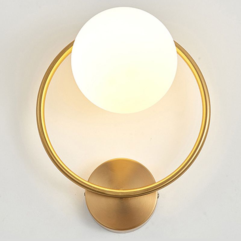 Metal Ring Minimalism Wall Light Nordic Style Glass Orb Shade Sconce Lights for Living Room Corridor