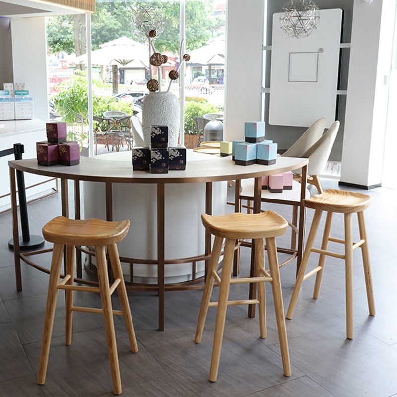 Indoor Pine Modern Bar Stool Contoured Seat Footrest Counter Stool with Wood Legs