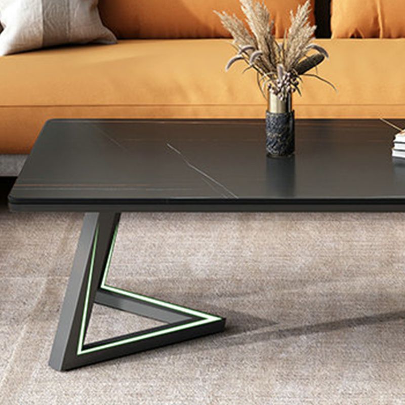 Rectangular 1 Single Coffee Table Stone Top Metal Cocktail Table