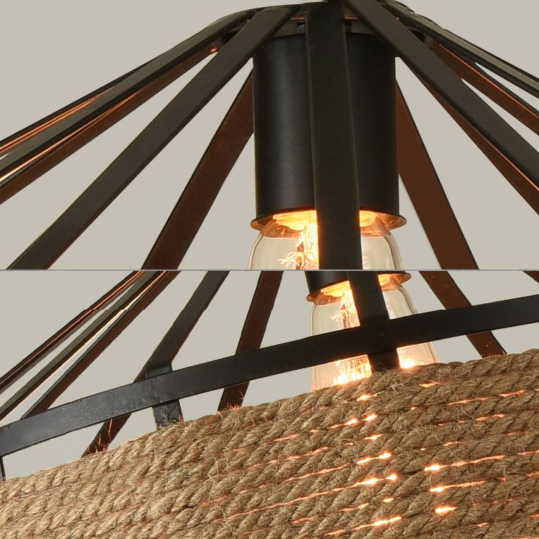 Drum Hanging Lamp Industrial Natural Manila Rope Decorative Pendant Light for Living Room