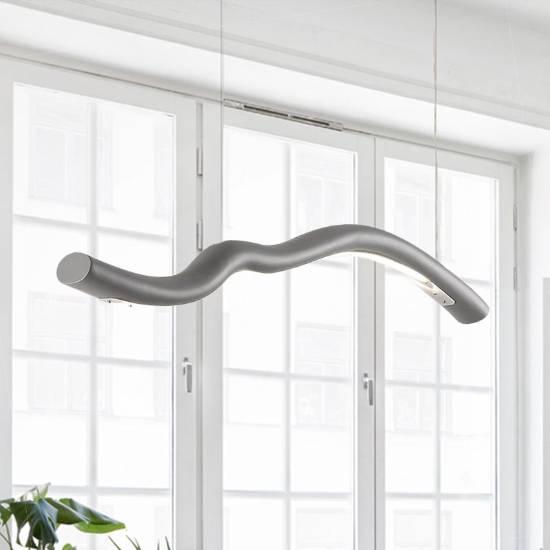 Pendentif incurvé linéaire metal métallique simple de style LED intégré LEDTANT en gris / blanc pour salle à manger