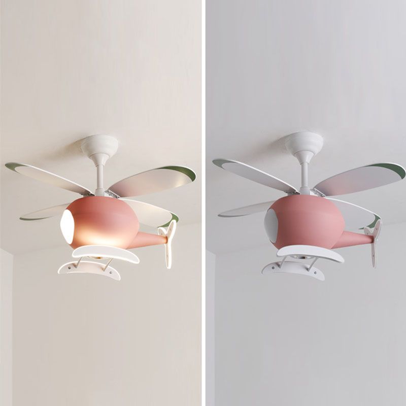 Kinderen artistieke LED -ventilator Licht smeedijzeren vliegtuig hanglampje met acrylschaduw