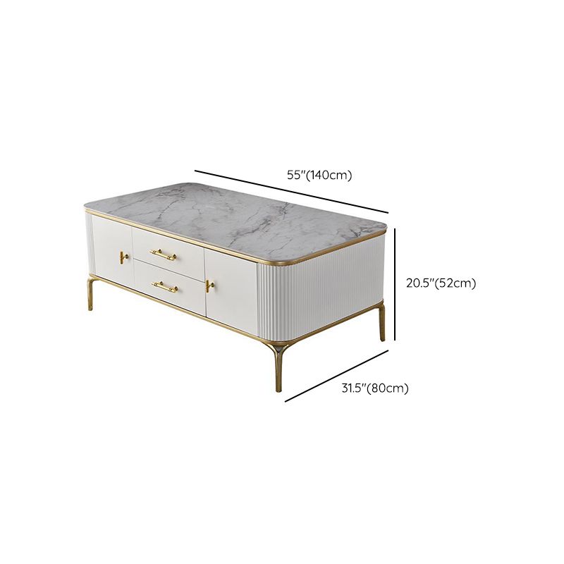 Glam 4 Legs Single Coffee Table Slate Rectangle Cocktail Table with 2 Drawers