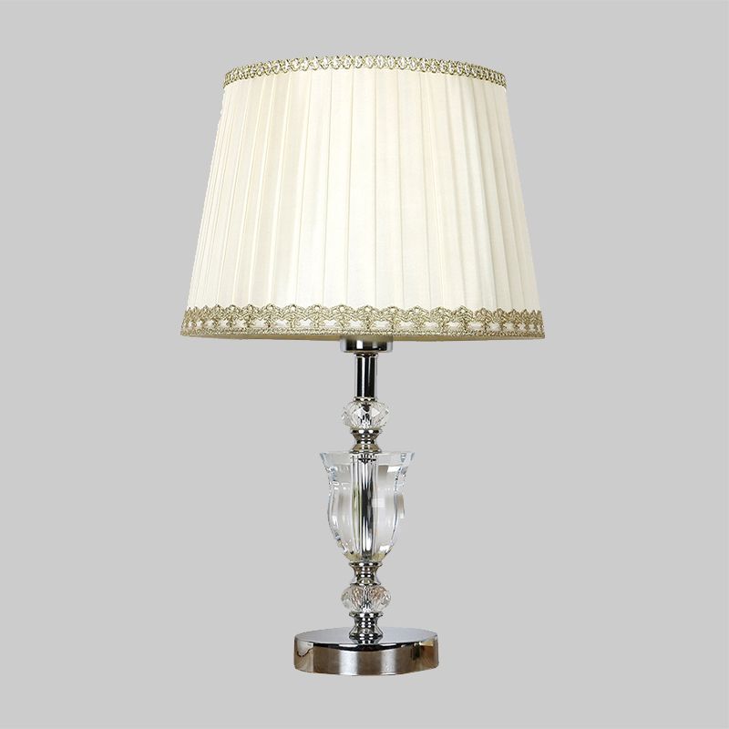 Lampe de table de nuit à cône blanc, style moderne, 1 tête en forme d'urne, lampe de chevet en cristal