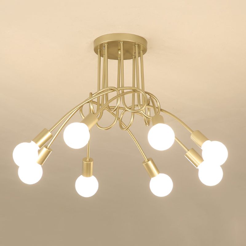 Exposed Bulb Radial Semi Flush Mount in Industrial Creative Style Wrought Iron Ceiling Light