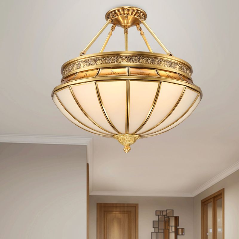 Salon inversé semi-flatter l'éclairage colonial grosé verre 4 lumières plafonnier en laiton
