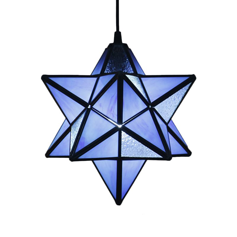 Tiffany Star Shade Pendant Lamp 1 Light Stained Glass Suspension Lighting for Bedroom