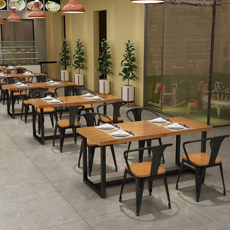 Industrial Rectangle Dining Table Solid Wood Table with Trestle Base for Home Kitchen Dinner