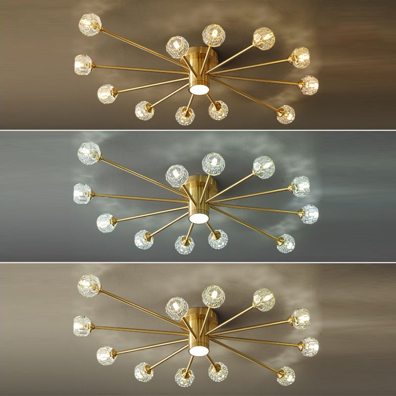 Starburst Semi Flush Ceiling Light Modern Style Crystal Coppery Close to Ceiling Lighting