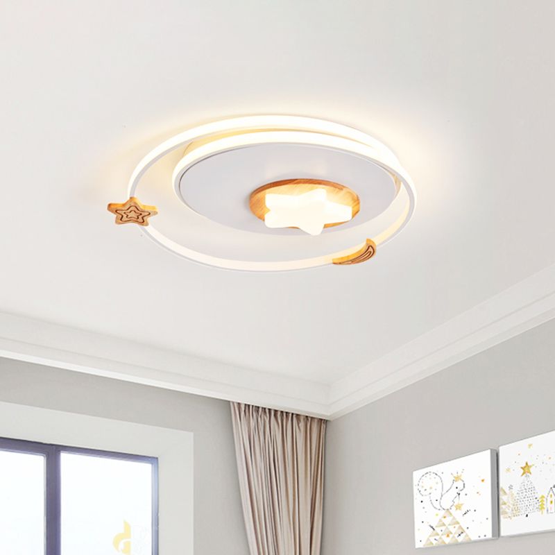 Round Flush Light Fixture Modernist Acrylic LED White Flush Mount Lamp with Star and Moon Decor
