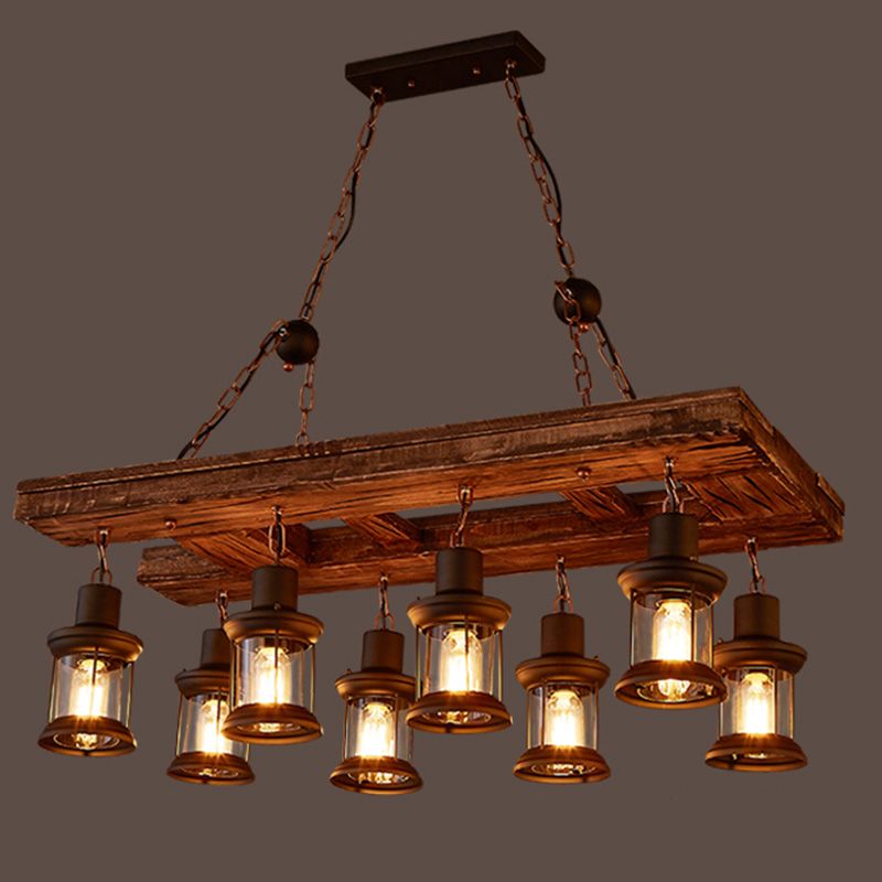 Wood Shaded Pendant Light Fixture Retro Restaurant Chandelier Light Fixture in Distressed Wood