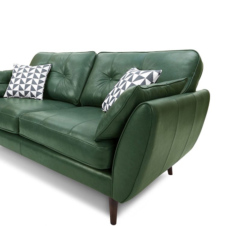 Mid Century Modern Sofa Flare Arm Sofa with Tufted Back in Leather