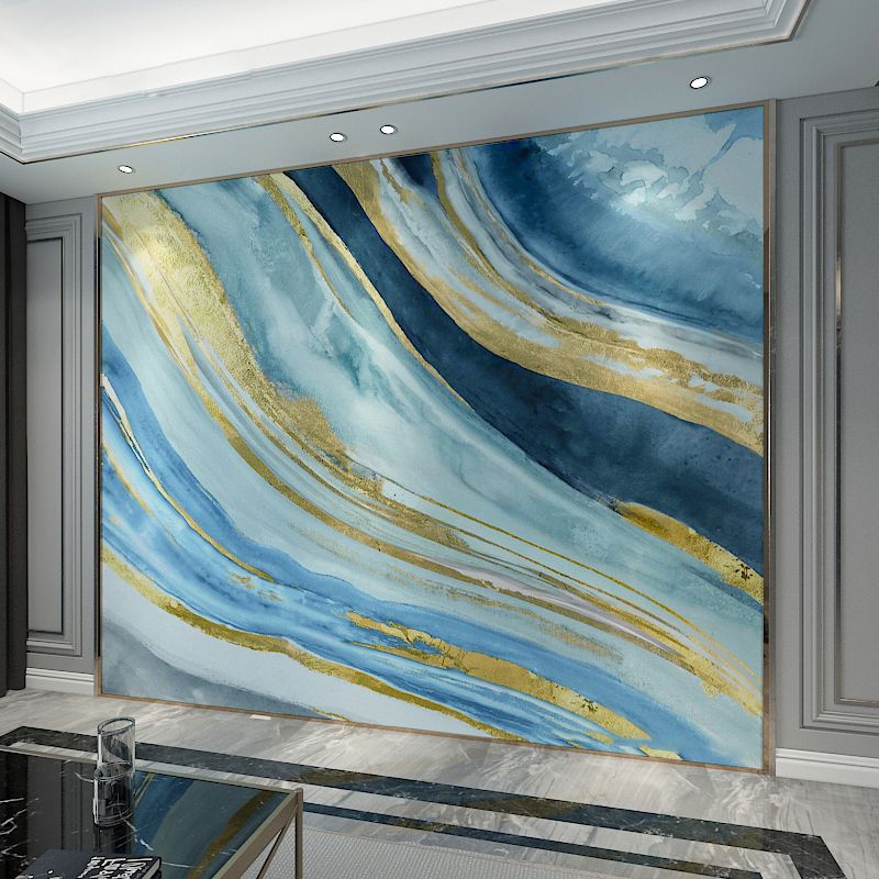 Extra Large Watercolors Mural Scandinavian 3D Effect Stripe Wall Covering in Blue