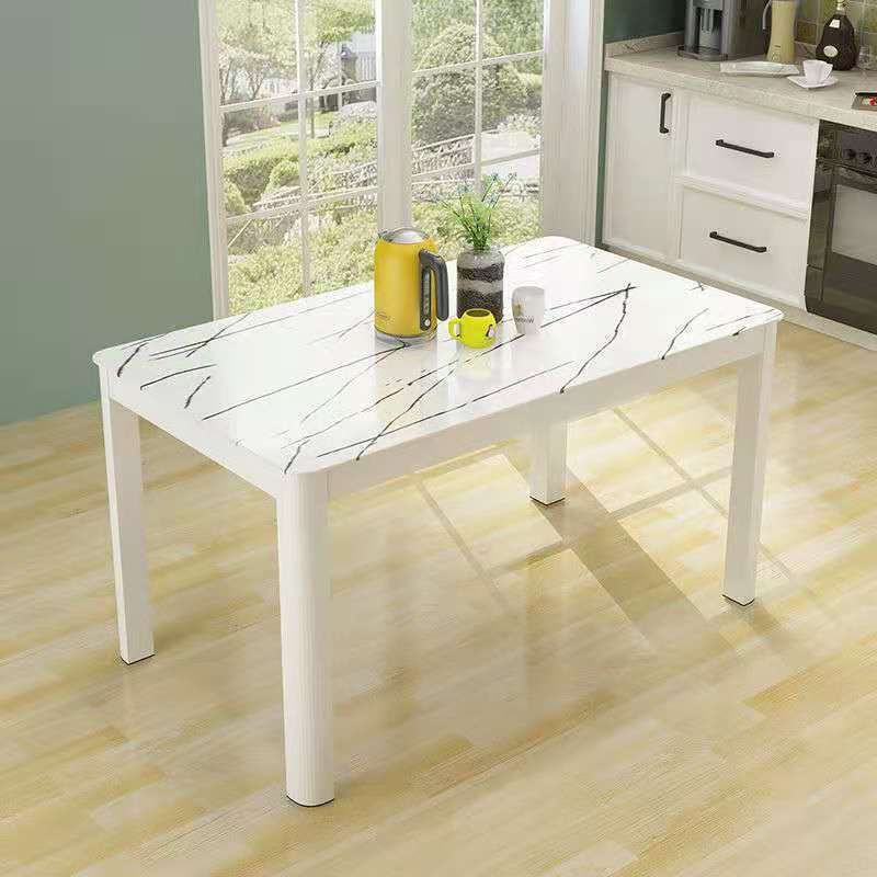 Modern Glass Top Dining Table Rectangle Dining Table with 4 Legs