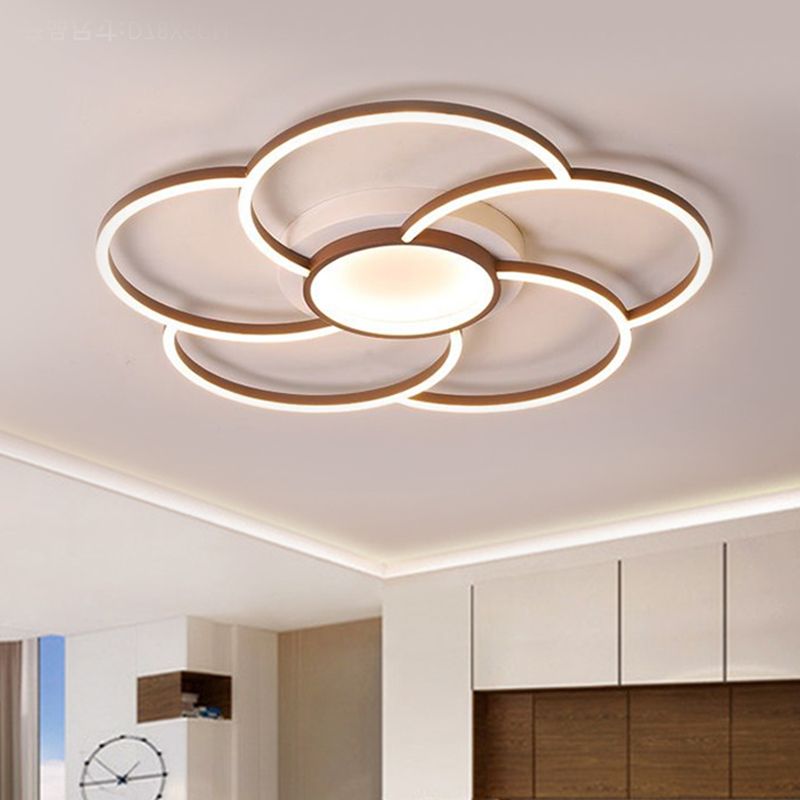 Floral Design Flush Ceiling Light Modern Metal LED Brown Flush Mount Lamp in Warm/White Light for Bedroom