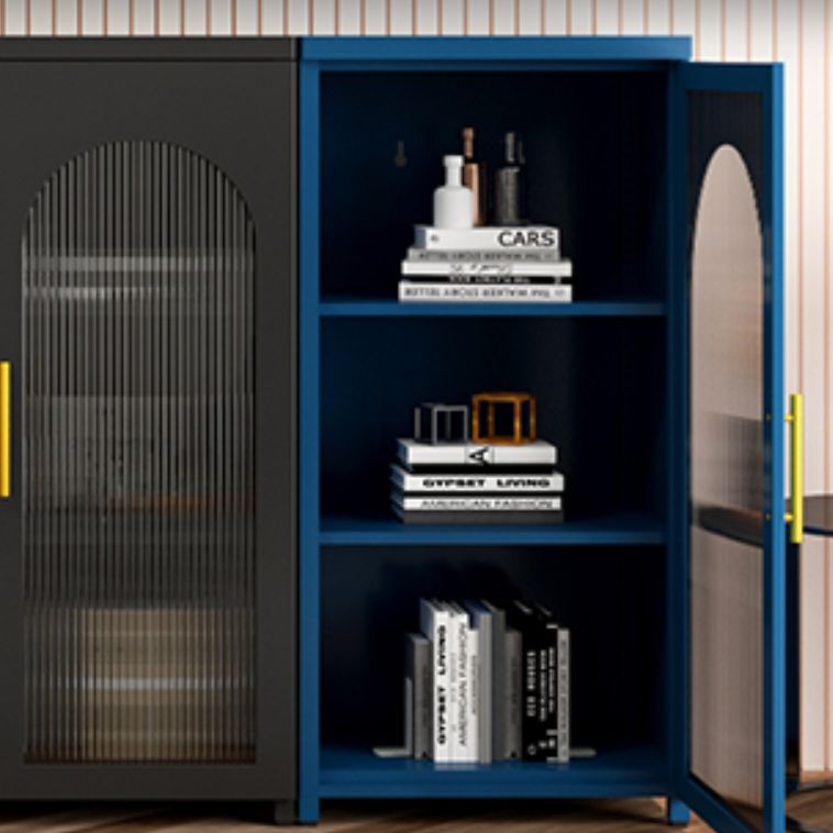 Scandinavian Metal Bookshelf Standard Closed Back Bookcase with Cabinets