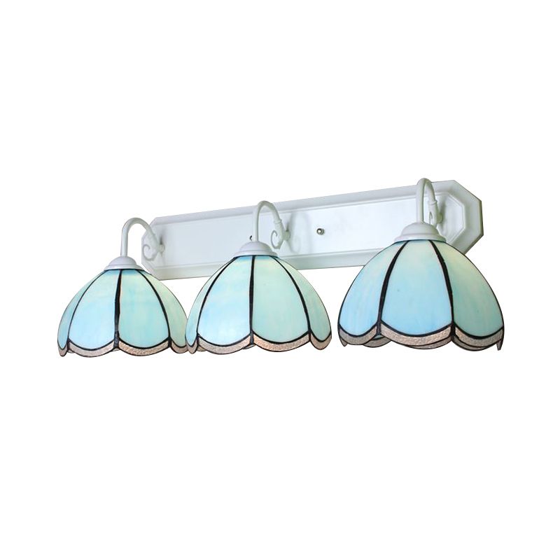 Petal Wall Lighting Fixture Tiffany Blue Glass 1 Head White Sconce Light with Linear Backplate