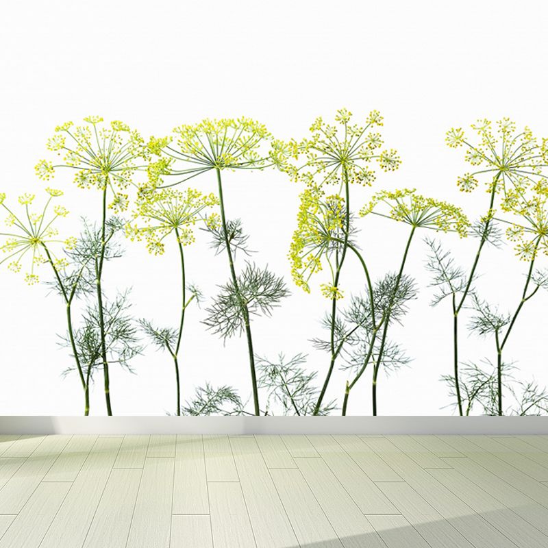 Modern Flower Cow Parsley Mural Yellow Stain-Proofing Wall Decor for Living Room
