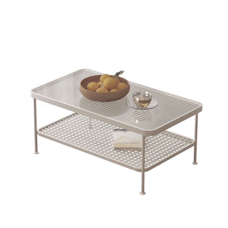 Glass Top Coffee Table 4 Legs Coffee Cocktail Table with Shelf