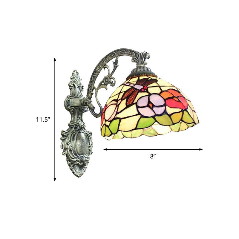 Carved Base Restaurant Wall Light with Petal Stained Glass 1 Light Tiffany Rustic Sconce Light