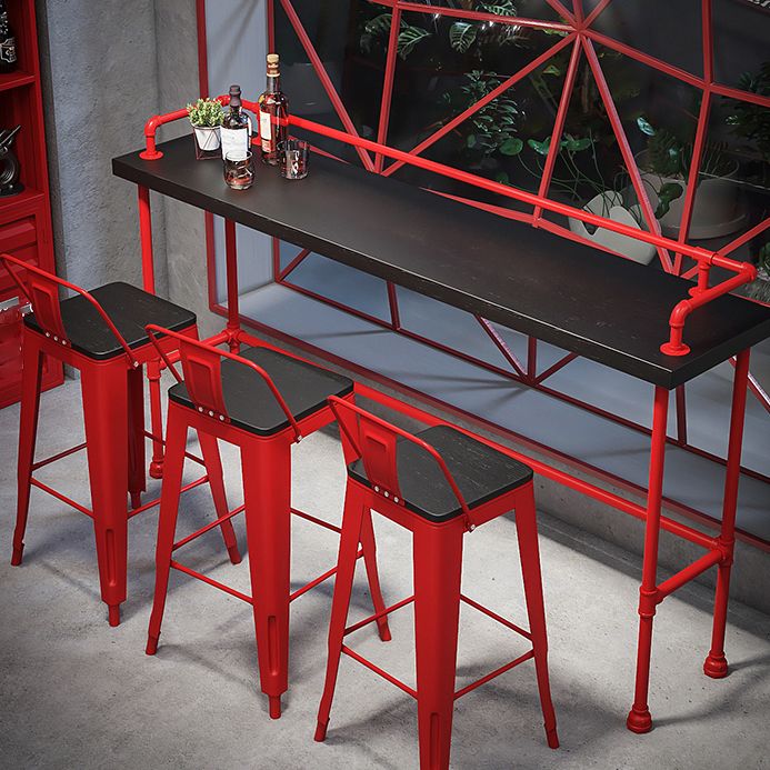 Industrial Style Red Iron Bar Table Rectangle Black Wood Top Indoor 41.34"H Bistro Table