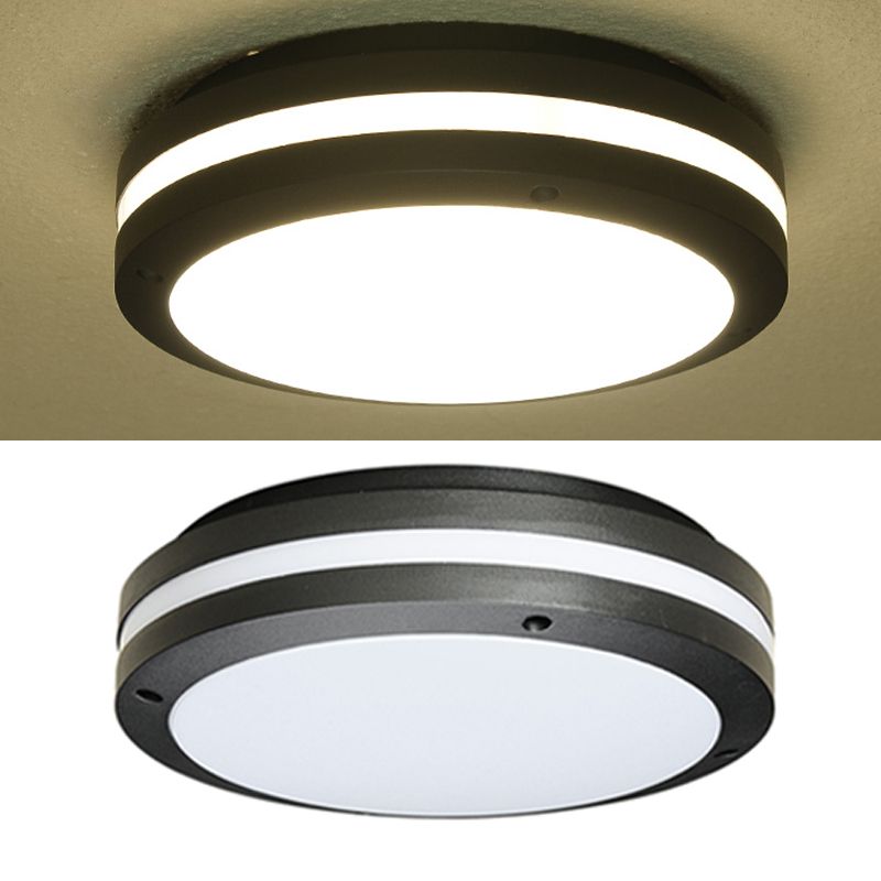 Plafonnier LED étanche, abat-jour rond en plastique blanc, lampe encastrée pour balcon
