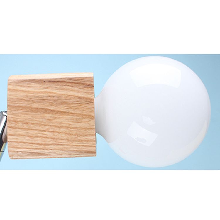 3/5 Heads Open Bulb Semi-Flush Ceiling Light with Square Design Loft Style Wood Metallic Ceiling Mount Chandelier