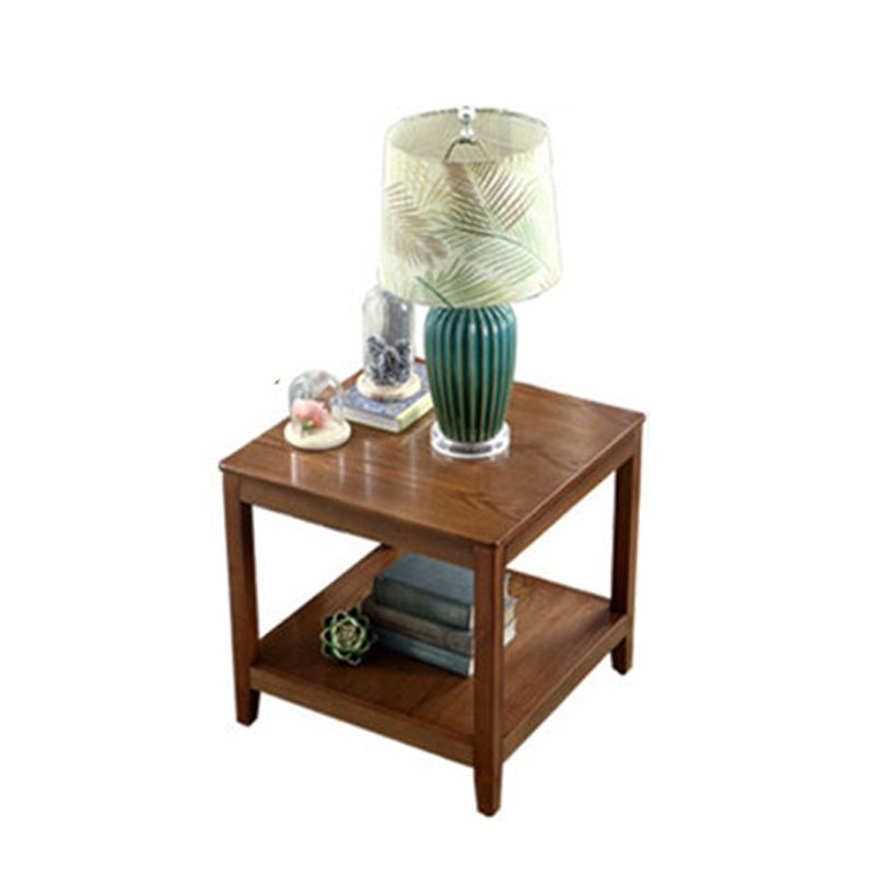Modernistic Solid Wood 4 Legs Square Double Tier Accent Side Table