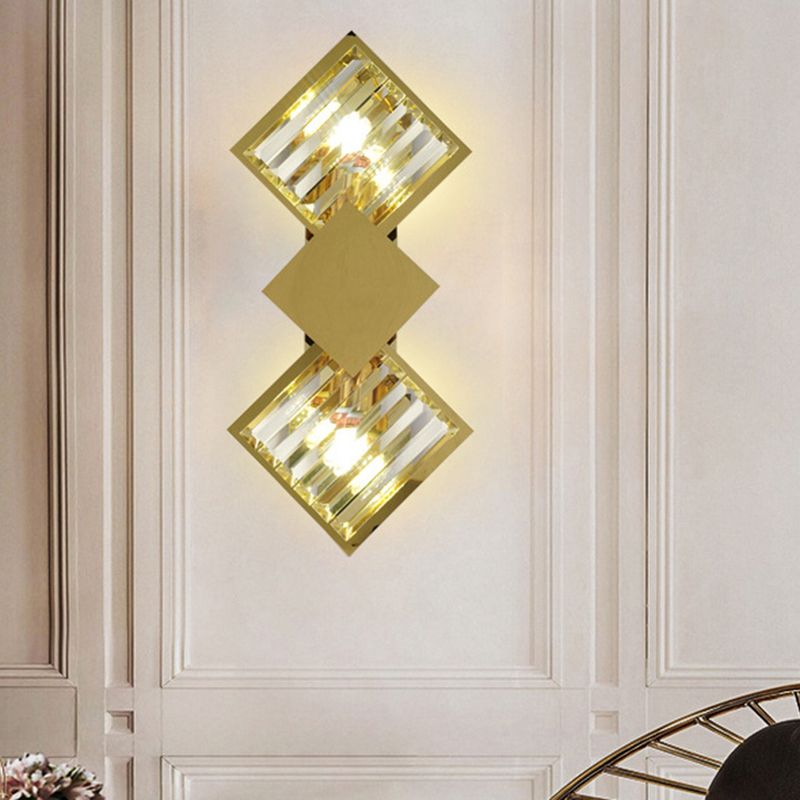 2-Light Geometric Wall Light Fixture Modern Crystal Wall Sconce Light