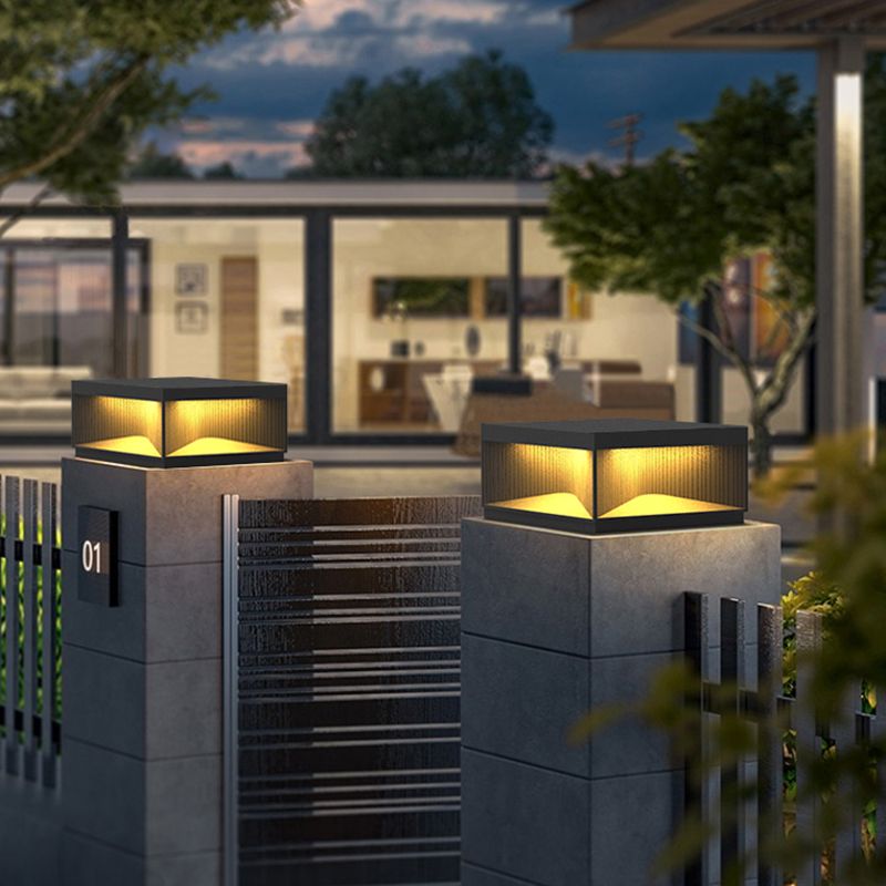 Contemporary Metal Square Shape Outdoor Waterproof Light with Acrylic Shade in Black