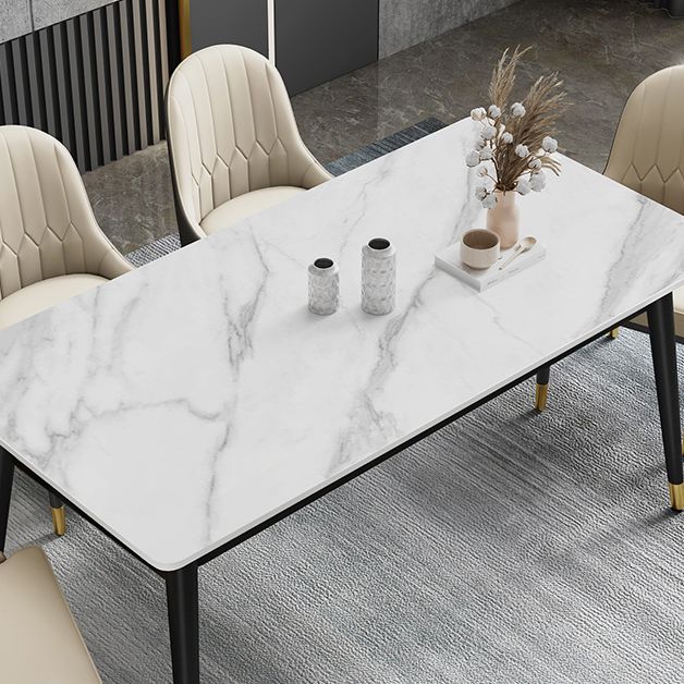 Minimalist Style Sintered Stone Dining Set with Traditional Height Table and 4 Black Legs Base