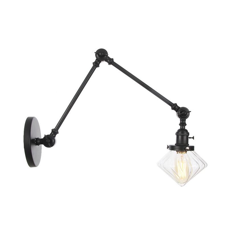 1 Salle de salle à manger légère Light Light Vintage Black / Bronze / Brass Mur Murd Murd With Diamond Plein / Amber Glass Shade, 8 "+8" / 8 "+8" +8 "L bras réglable