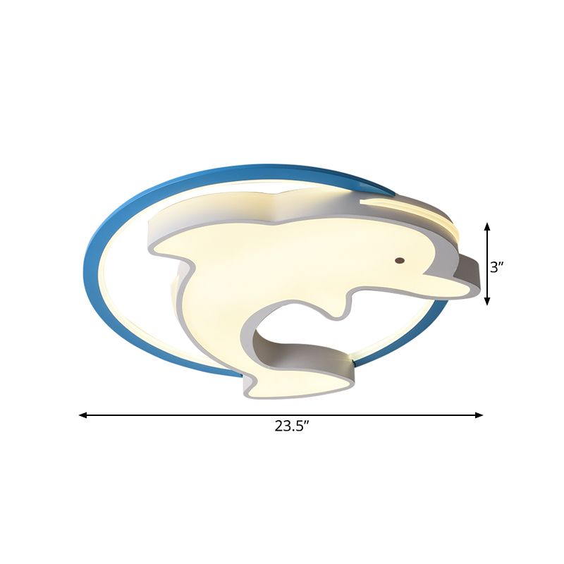 Plafonnier LED pour enfants avec abat-jour en acrylique, plafonnier en forme de dauphin bleu, lumière blanche chaude/blanche, 18"/23,5" W