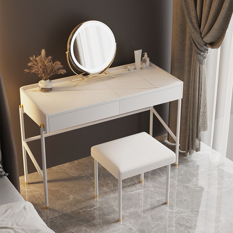 2 Drawers Makeup Table Desk Contemporary White Solid Wood Vanity