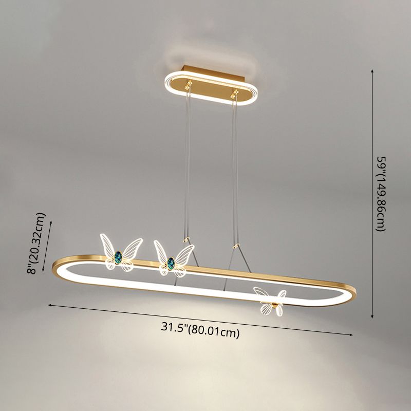 Luci dell'isola geometrica illuminazione moderna con farfalle lampade isola metallica 1 luce in oro