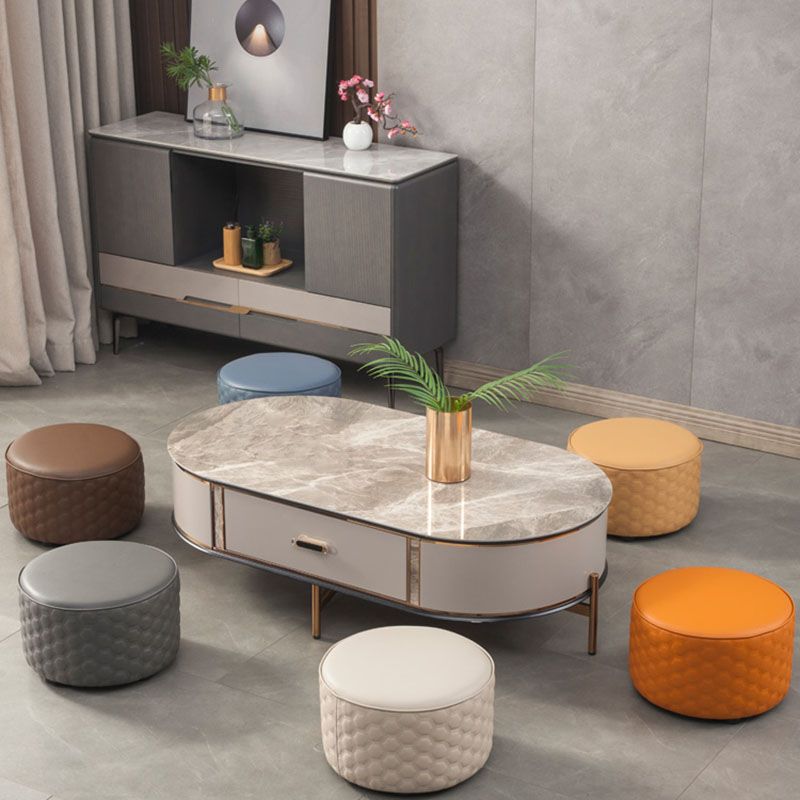 Genuine Leather Standard Stool Modern Minimalist Round Footrest